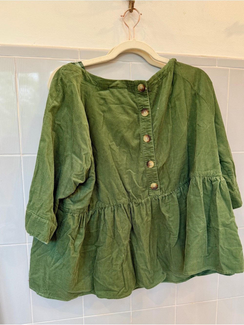 Anthropologie Green Corduroy Peplum Tunic - Picture 5 of 6